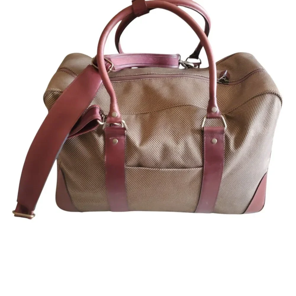L.L. Bean VTG Traveler Tweed Duffle Carry On Luggage Weekender Bag LTHR Trim